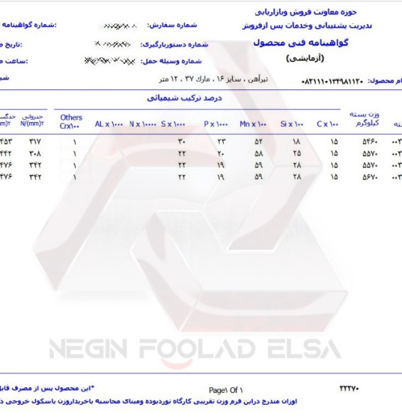 برگ آنالیز تیرآهن 16 ذوب آهن آنالیز تیرآهن 16 ذوب آهن