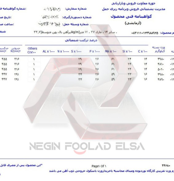 برگ آنالیز تیرآهن 30 بال پهن ذوب آهن آنالیز تیرآهن 30 بال پهن ذوب آهن